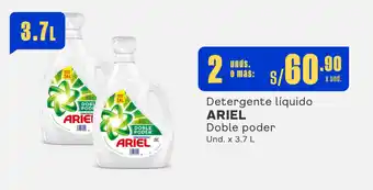 Plaza Vea Detergente líquido ARIEL Doble poder Und. x 3.7 L x 2 unds. ó mas oferta