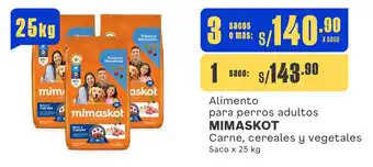 Plaza Vea Alimento para perros adultos MIMASKOT Carne, cereales y vegetales Saco x 25 kg oferta