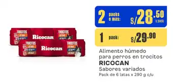 Plaza Vea Alimento húmedo para perros en trocitos RICOCAN Sabores variados Pack de 6 latas x 290 g c/u oferta