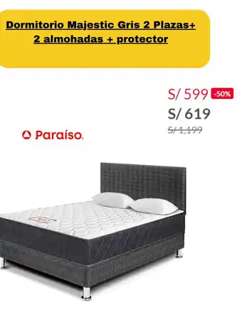 Tottus Dormitorio Majestic Gris 2 Plazas+ 2 almohadas + protector Paraíso oferta