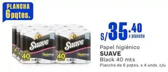 Makro Papel higiénico SUAVE Black 40 mts Plancha de 6 pqtes. x 4 unds. c/u oferta
