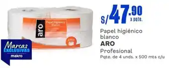 Makro Papel higiénico blanco ARO Profesional Pqte. de 4 unds. x 500 mts c/u oferta