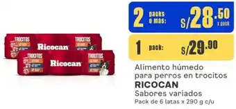 Makro Alimento húmedo para perros en trocitos RICOCAN Sabores variados Pack de 6 latas x 290g c/u oferta