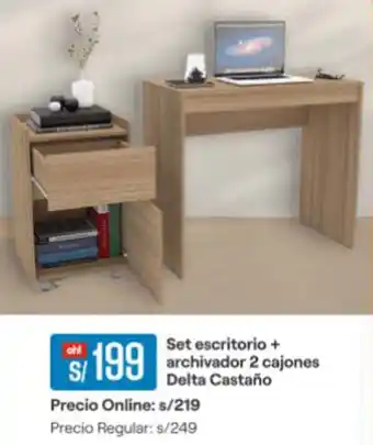 Promart Set escritorio + archivador 2 cajones Delta Castaño oferta