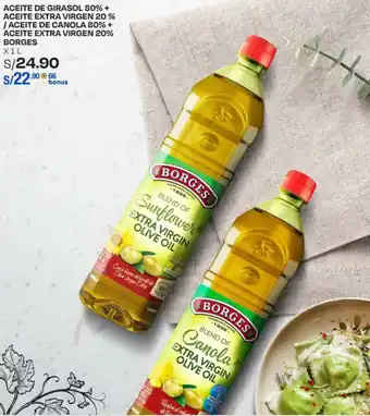 Wong ACEITE DE GIRASOL 80% + ACEITE EXTRA VIRGEN 20% / ACEITE DE CANOLA 80%+ ACEITE EXTRA VIRGEN 20% BORGES X1L oferta