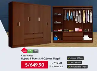 Sodimac Casa Bonita Ropero 8 Puertas 4 Cajones Nogal oferta