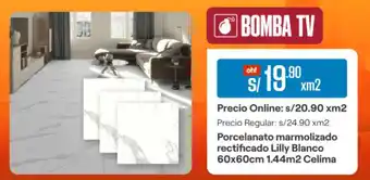 Promart Porcelanato marmolizado rectificado Lilly Blanco 60x60cm 1.44m2 Celima oferta