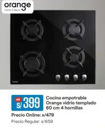 Promart Cocina empotrable Orange vidrio templado 60 cm 4 hornillas oferta