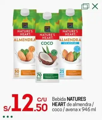 Tottus Bebida NATURES HEART de almendra/ coco / avena x 946 ml oferta