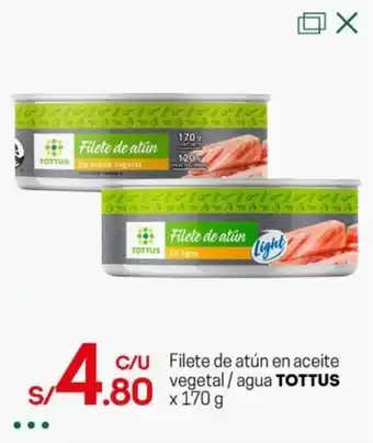 Tottus Filete de atún en aceite vegetal / agua TOTTUS x 170 oferta