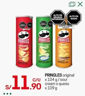 Tottus PRINGLES original x 104 g / sour cream o queso x 109 g oferta