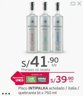 Tottus Pisco INTIPALKA acholado / italia / quebranta bt x 750 ml oferta