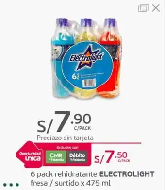 Tottus 6 pack rehidratante ELECTROLIGHT fresa / surtido x 475 ml oferta