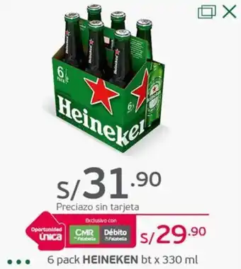 Tottus 6 pack HEINEKEN bt x 330 ml oferta