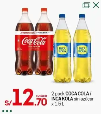 Tottus 2 pack COCA-COLA / INCA KOLA sin azúcar x 1.5 L oferta