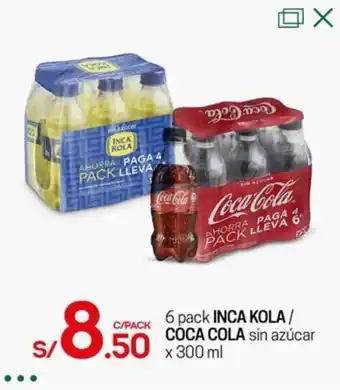 Tottus 6 pack INCA KOLA / COCA-COLA sin azúcar x 300 ml oferta