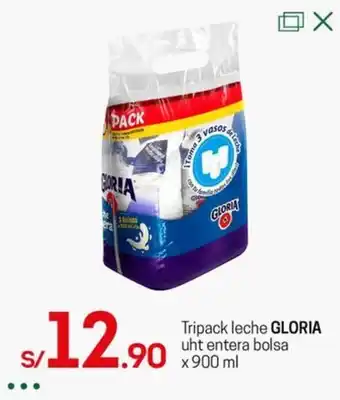 Tottus Tripack leche GLORIA uht entera bolsa x 900 ml oferta