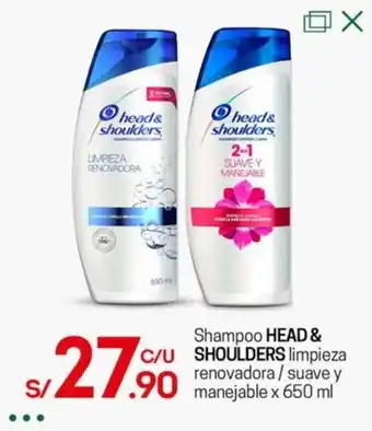 Tottus Shampoo HEAD & SHOULDERS limpieza renovadora / suave y manejable x 650 ml oferta