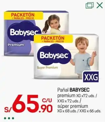 Tottus Pañal BABYSEC premium XG/XXG x 72 uds. Super Premium XG x 68 uds. / XXG x 66 uds. oferta