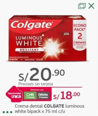 Tottus Crema dental COLGATE luminous white bipack x 75 ml c/u oferta