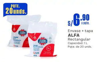 Plaza Vea Envase + tapa ALFA Rectangular Capacidad: 1 L Pqte. de 20 unds. oferta