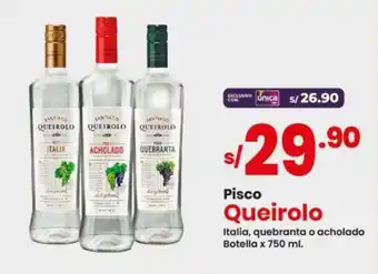 Vega Pisco Queirolo Italia, quebranta o acholado Botella x 750 ml. oferta