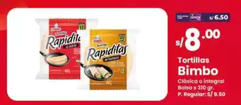 Vega Tortillas Bimbo Clásica o integral Bolsa x 310 gr. oferta