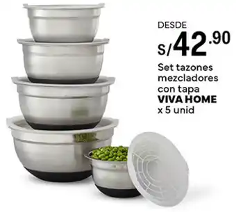 Plaza Vea Set tazones mezcladores con tapa VIVA HOME x 5 unid oferta