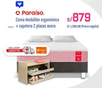 Wong Paraíso Cama Medallón ergonómica +zapatera 2 plazas acero oferta