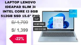 Ripley LAPTOP LENOVO IDEAPAD SLIM 31 INTEL CORE 13 8GB 512GB SSD 15.6" FHD oferta