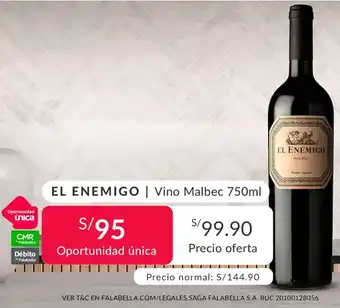 Falabella EL ENEMIGO Vino Malbec 750ml oferta