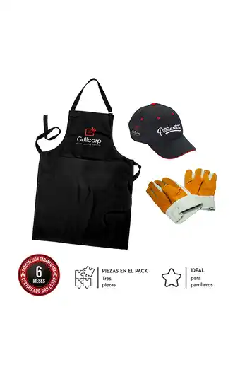 Tiendas EFE Mandil parrillero básico + gorro grillcorp + guantes de cuero oferta