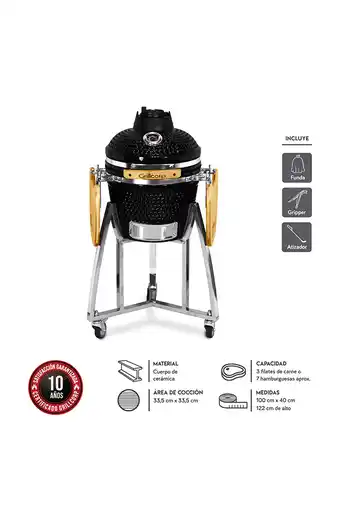 Tiendas EFE Kamado 16"; negro clásico + funda impermeable + gripper + atizador oferta
