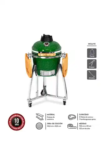 Tiendas EFE Kamado 16"; verde clásico + funda impermeable + gripper + atizador oferta