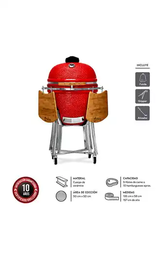 Tiendas EFE Kamado 23"; rojo clásico + funda impermeable + gripper + atizador oferta