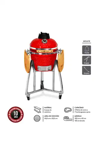 Tiendas EFE Kamado 16"; rojo clásico + funda impermeable + gripper + atizador oferta