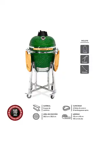 Tiendas EFE Kamado 18"; verde clásico + funda impermeable + gripper + atizador oferta