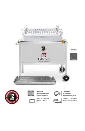 Tiendas EFE Caja china mediana venecia inoxidable + parrilla de levante niquel/ inox + atizador 70x40x55 cm oferta