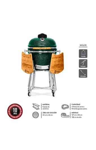 Tiendas EFE Kamado 20"; verde clásico + funda impermeable + gripper + atizador oferta