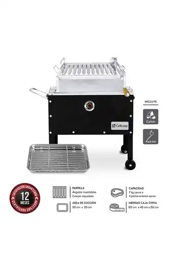 Tiendas EFE Caja china junior inoxidable black + parrilla de levante niquel/ inox + carbón 2kg + pack inti 60x40x50 cm oferta