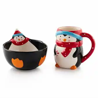 Tottus Set mug + bowl desayuno navidad pinguino oferta