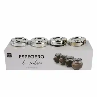 Tottus Set de 4 especieros vidrio tapa metal oferta