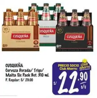 MaxiAhorro CUSQUEÑA Cerveza Dorada/ Trigo/ Malta Six Pack Bot. 310ml oferta