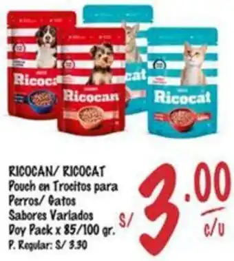 MaxiAhorro RICOCAN/ RICOCAT Pouch en Trocitos para Perros/Gatos Sabores Variados Doy Pack x 85/100gr oferta