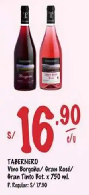 MaxiAhorro TABERNERO Vino Borgoña/Gran Rosé/ Gran Tinto Bot. x 750 ml. oferta