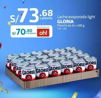 Makro Leche evaporada light gloria plancha de 24 x 400 g. oferta