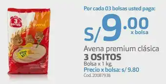 Makro Avena premium clásica 3 ositos bolsa x 1 kg. oferta