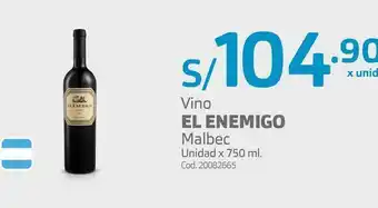Makro Vino el enemigo malbec unidad x 750 ml. oferta