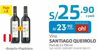 Makro Vino santiago queirolo pack de 2 x 750 ml. oferta