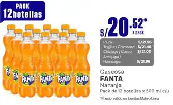 Makro Gaseosa FANTA Naranja Pack de 12 botellas x 500ml oferta